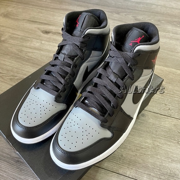 Air Jordan 1 Mid Black Gym Red Grey Men’s - Picture 7 of 7